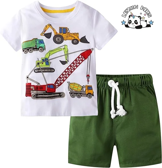 LEZONKIDS - New Style Boy's Dinosaurs Printing Short Sleeves T'shirt & Pants Kids Clothing Set